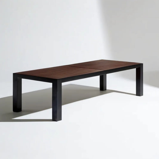 Prostokątny stół do jadalni z blatem MDF i stalową podstawą, ciemny orzech/czarny, 180 x 90 x 75 cm