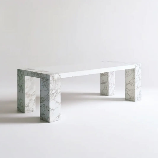 Prostokątny stół do jadalni z MDF, biały marmur z szarym użyleniem, 160 x 80 x 75 cm