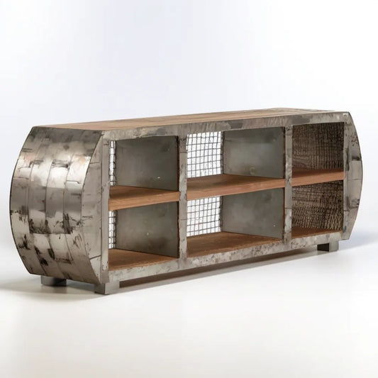 Industrialny kredens ze stali i litego drewna mango, szary/srebrny/brązowy, 160 × 40 × 80 cm