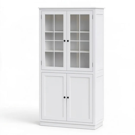 Biały kredens MDF ze szkłem, 80 × 40 × 180 cm
