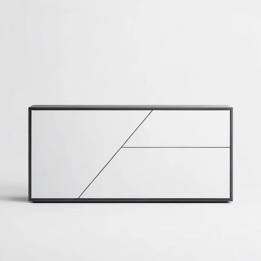 Biało-czarna komoda minimalistyczna z MDF i stali 160 × 40 × 80 cm